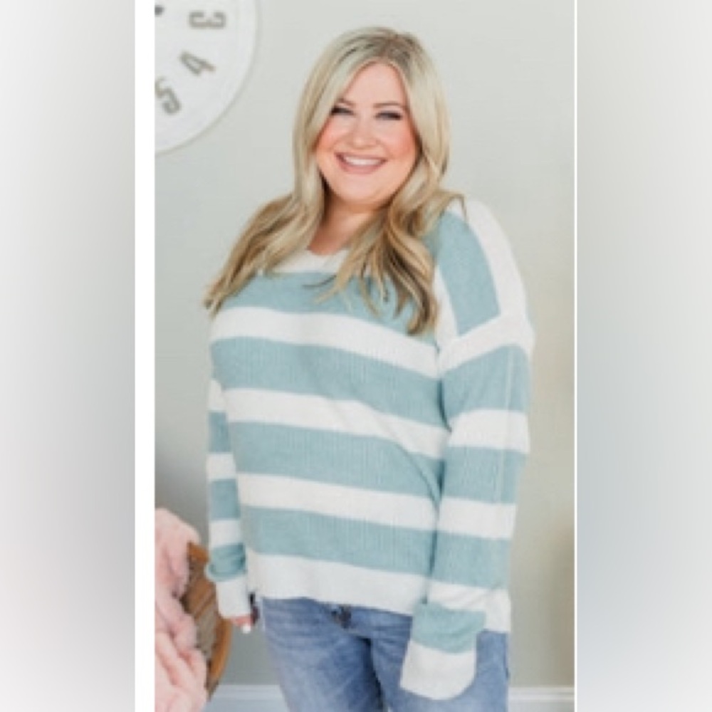 Medium ADORA Perfectly Me, Knit Sweater, Blue and Off-W hite - Picture 4 of 4